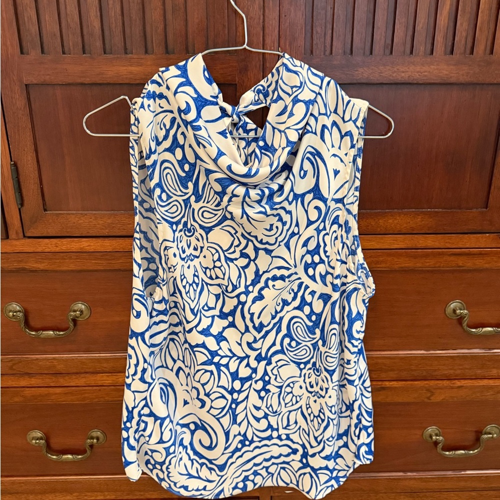 Zara Blue and Cream Floral Blouse